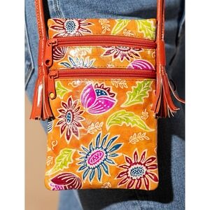 HANDMADE/PAINTED•The Tangerine•Genuine Leather Ruggine Cellphone Crossbody